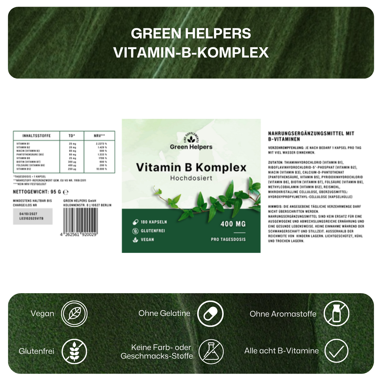 Vitamin B Komplex Kapseln von Green Helpers – Detailansicht 8