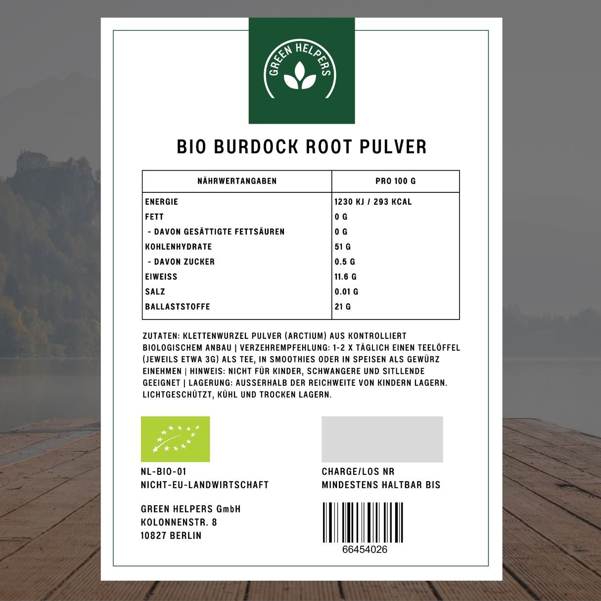 Burdock Root Pulver kaufen Bio 250 g Etikett