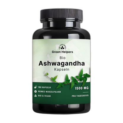 Bio Ashwagandha Kapseln von Green Helpers – 180 Kapseln, 1.500 mg Wurzelpulver pro Tagesdosis