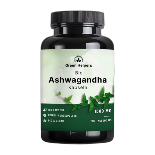 Bio Ashwagandha Kapseln von Green Helpers – 180 Kapseln, 1.500 mg Wurzelpulver pro Tagesdosis