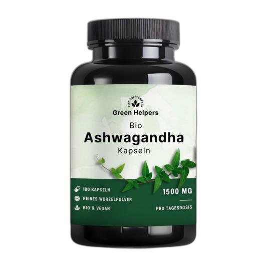 Bio Ashwagandha Kapseln von Green Helpers – 180 Kapseln, 1.500 mg pro Tagesdosis