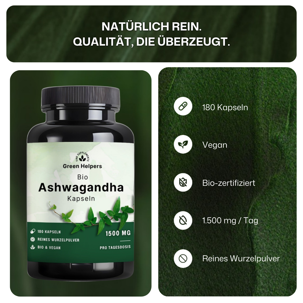 Bio Ashwagandha Kapseln von Green Helpers – Detailansicht 2