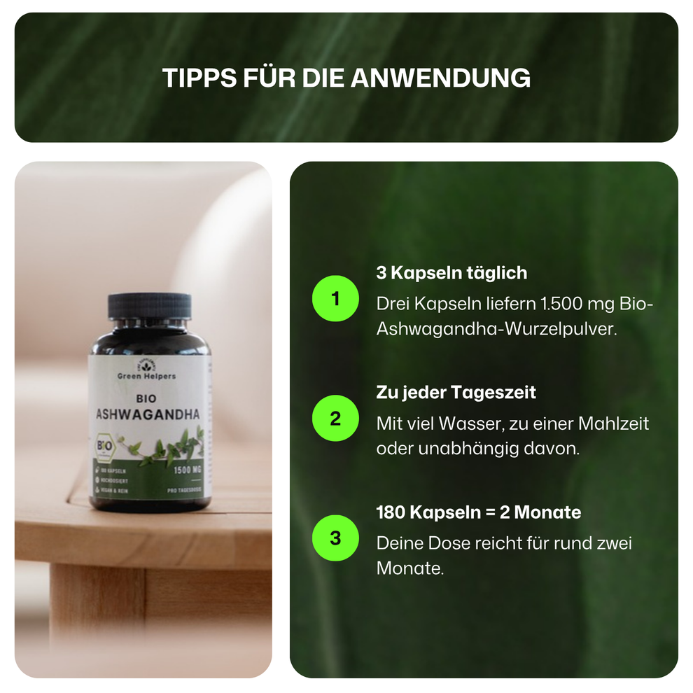 Bio Ashwagandha Kapseln von Green Helpers – Detailansicht 5