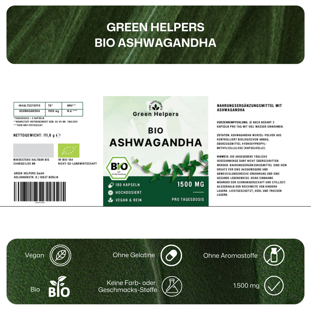 Bio Ashwagandha Kapseln von Green Helpers – Detailansicht 8