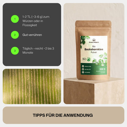 Bio Bockshornklee Pulver von Green Helpers, Tipps fuer die Anwendung