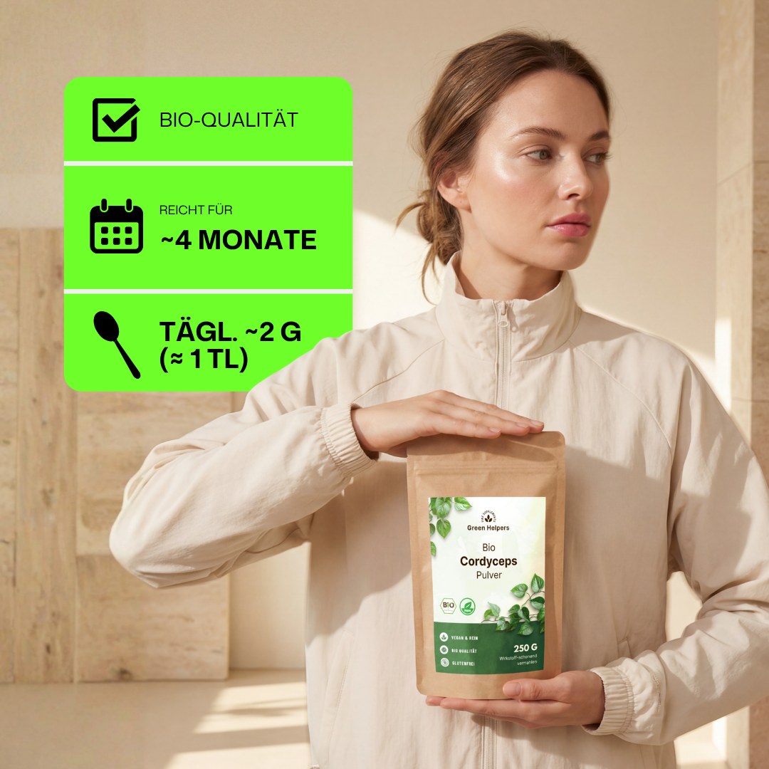 Bio Cordyceps Pulver 250 g von Green Helpers in der Anwendung