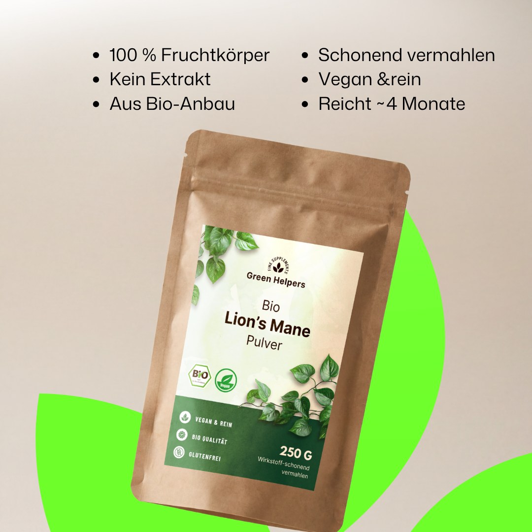 Bio Lion's Mane Pulver von Green Helpers, Produktvorteile im Ueberblick