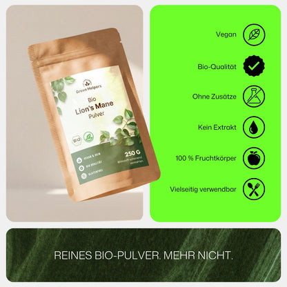 Bio Lion's Mane Pulver von Green Helpers, reines Bio-Pulver