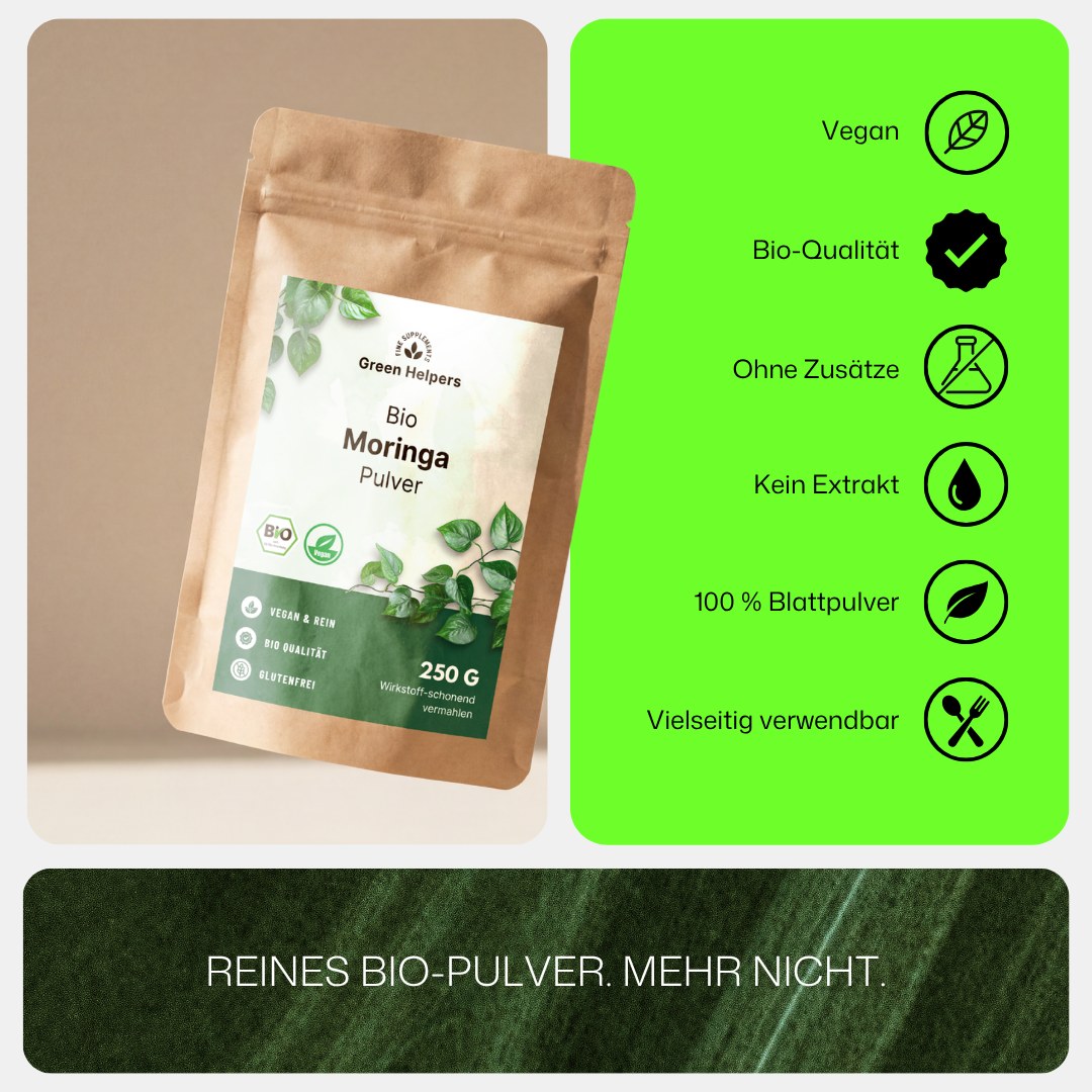 Bio Moringa Pulver von Green Helpers, reines Bio-Pulver