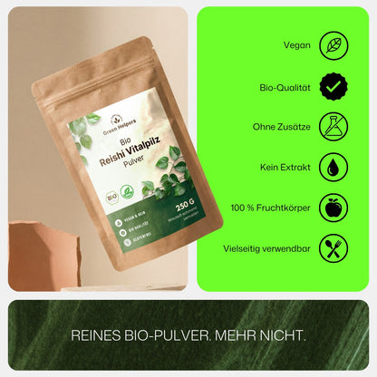 Bio Reishi Vitalpilz Pulver von Green Helpers, reines Bio-Pulver