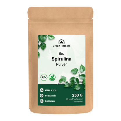 Bio Spirulina Pulver 250 g im Kraftbeutel von Green Helpers, freigestellt