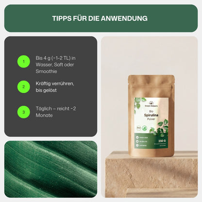Bio Spirulina Pulver von Green Helpers, Tipps fuer die Anwendung