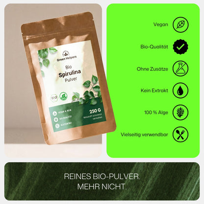 Bio Spirulina Pulver von Green Helpers, reines Bio-Pulver