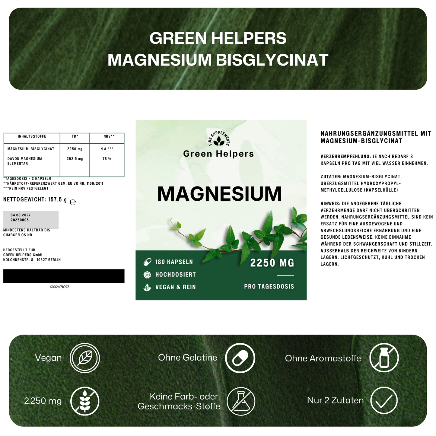 Magnesium Bisglycinat Kapseln von Green Helpers – Detailansicht 8
