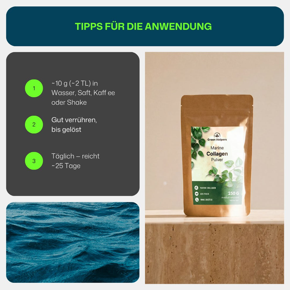 Marine Collagen Pulver von Green Helpers, Tipps fuer die Anwendung