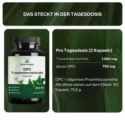 Green Helpers OPC Traubenkernextrakt Kapseln - was in der Tagesdosis steckt