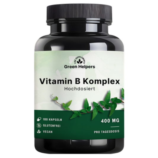 Vitamin B Komplex Kapseln von Green Helpers – 180 Kapseln, alle 8 B-Vitamine, 400 mg pro Tagesdosis